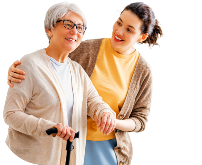 aide and elderly woman smiling